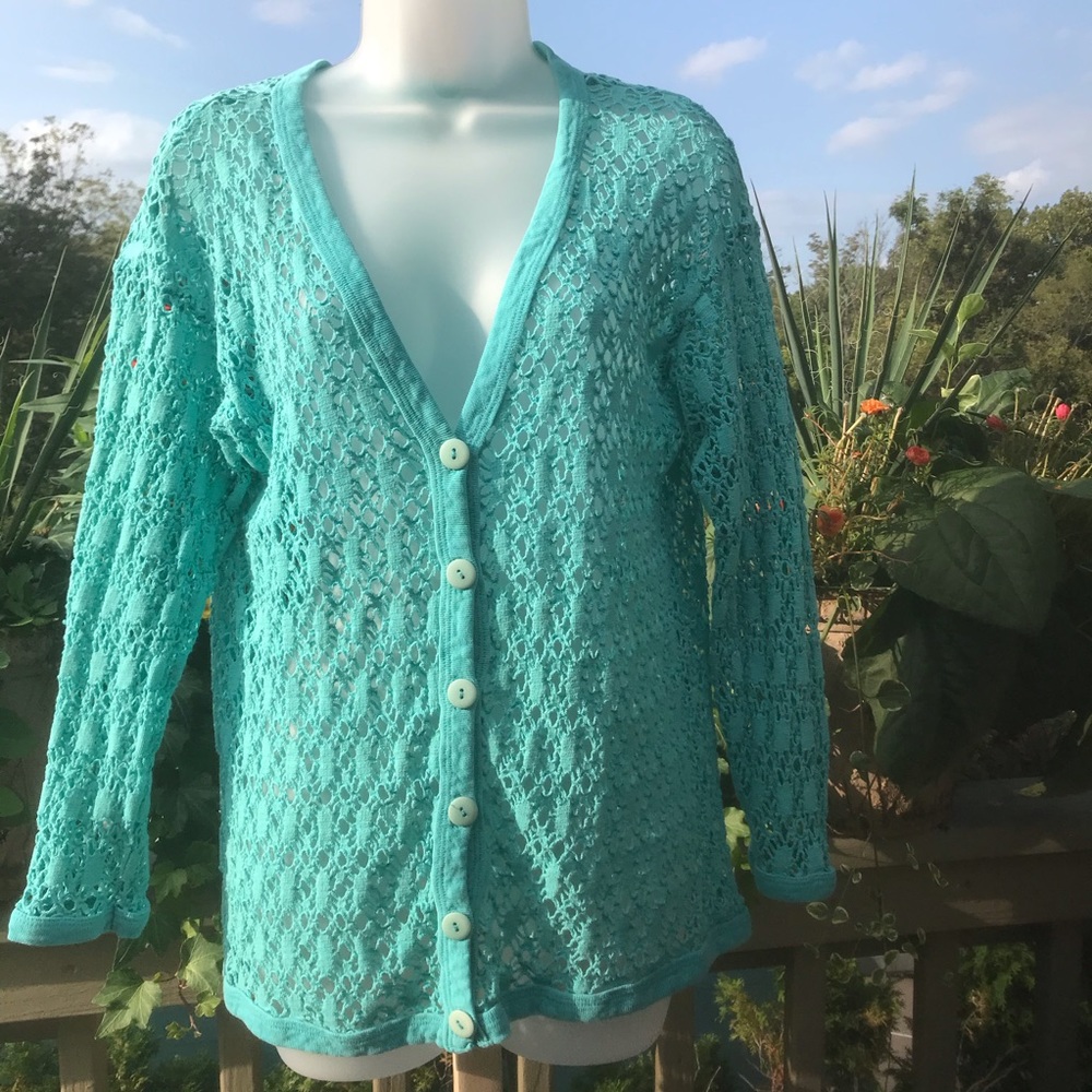 Cable pattern cardigan green sweater, Size 12